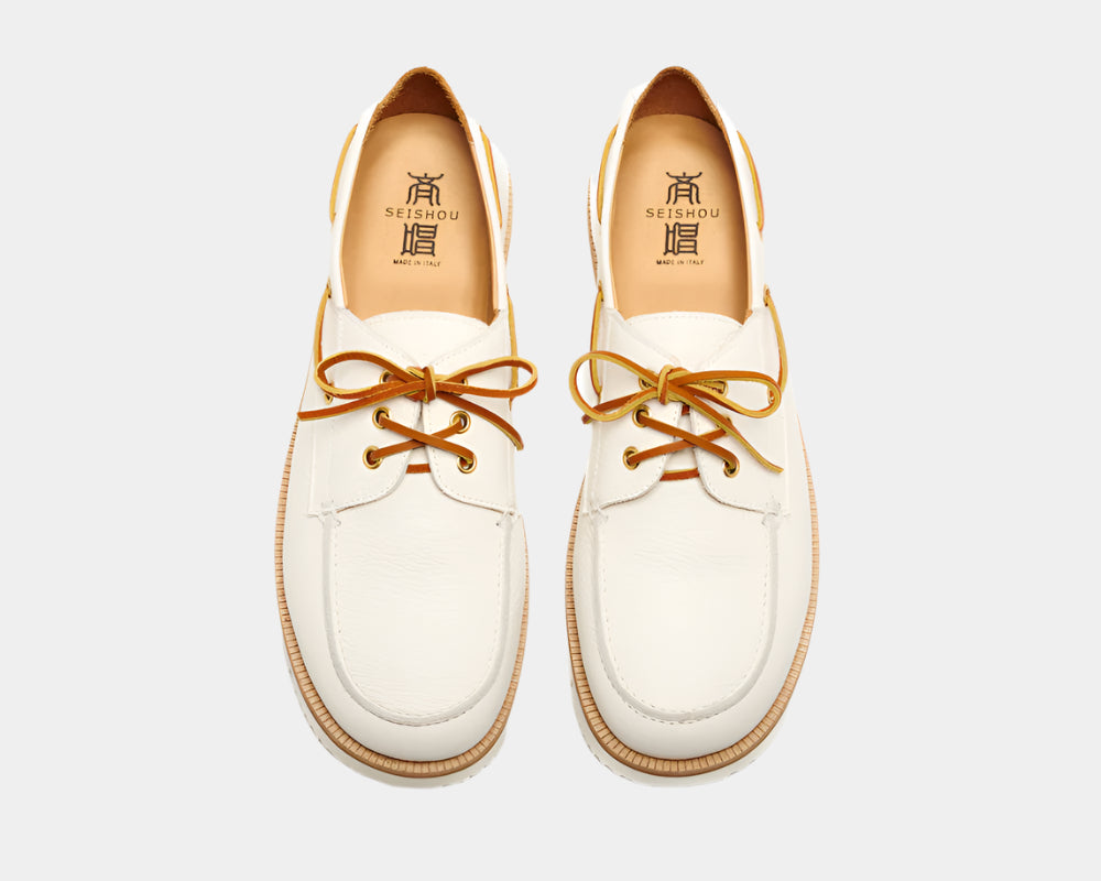 Seishou Hopkins Boat Shoes White Men