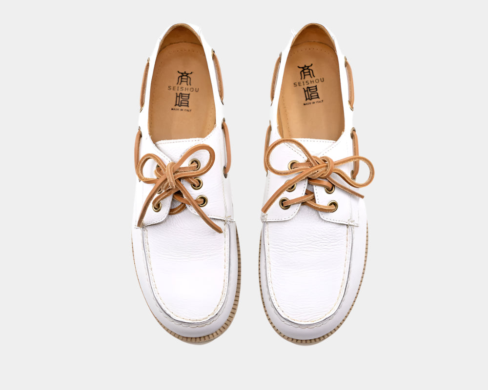 Seishou Hopkins Boat Shoes White Women
