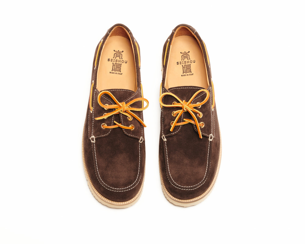 Seishou Hopkins Boat Shoes Brown Suede Men